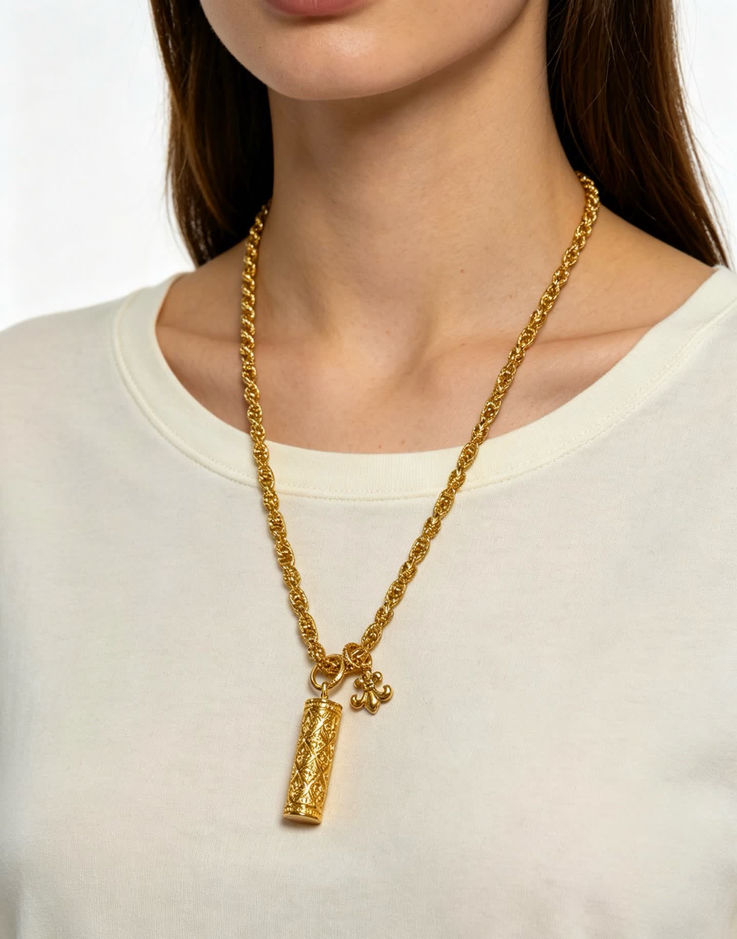 Chrome Hearts Gold-Plated Filigree Necklace with Pendant and Charm
